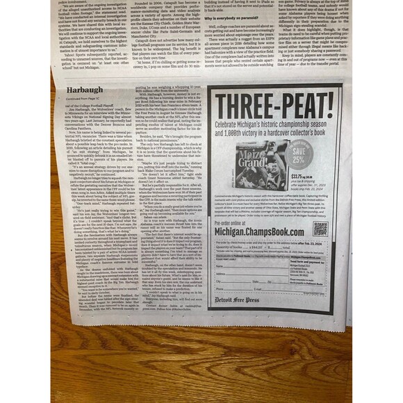 Michigan Wolverines Alabama preview Free Press newspaper 12/31/23 - Picture 3 of 3